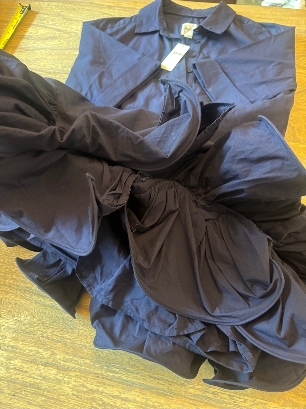 Maeve Cuffed sleeve Navy Button-Front Ruffle Mini Dress - Picture 4 of 9